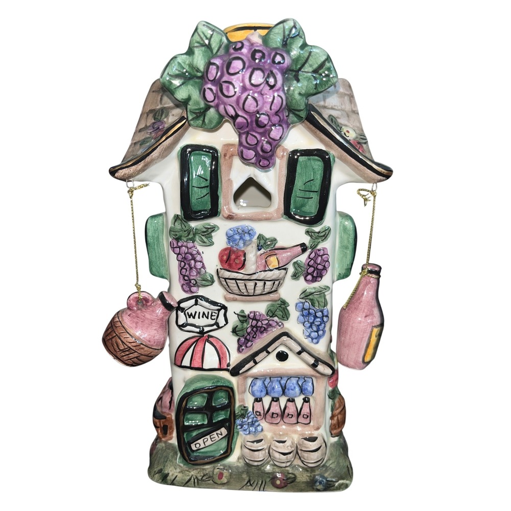 Elements Ceramic Winery Cottage Candle Holder Tuscan Grape Wine Decor 12 Inch